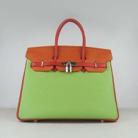 Hermes Birkin 35Cm Togo Leather Handbags Red/Orange/Green Silver